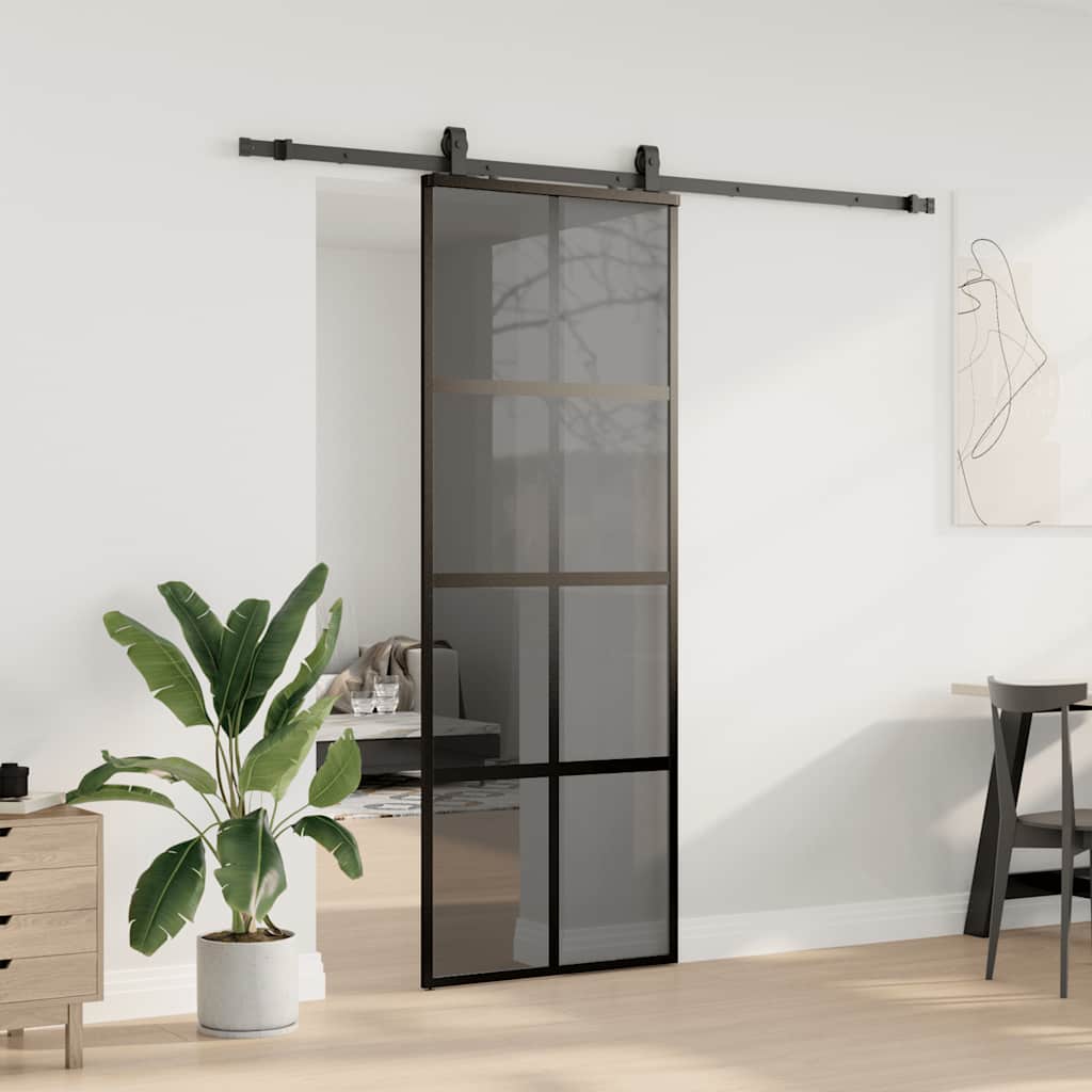 Sliding Door with Hardware Set Black 76x205 cm Tempered Glass