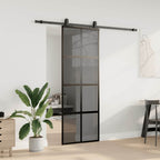 Sliding Door with Hardware Set Black 76x205 cm Tempered Glass