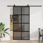 Sliding Door with Hardware Set Black 102.5x205 cm Tempered Glass