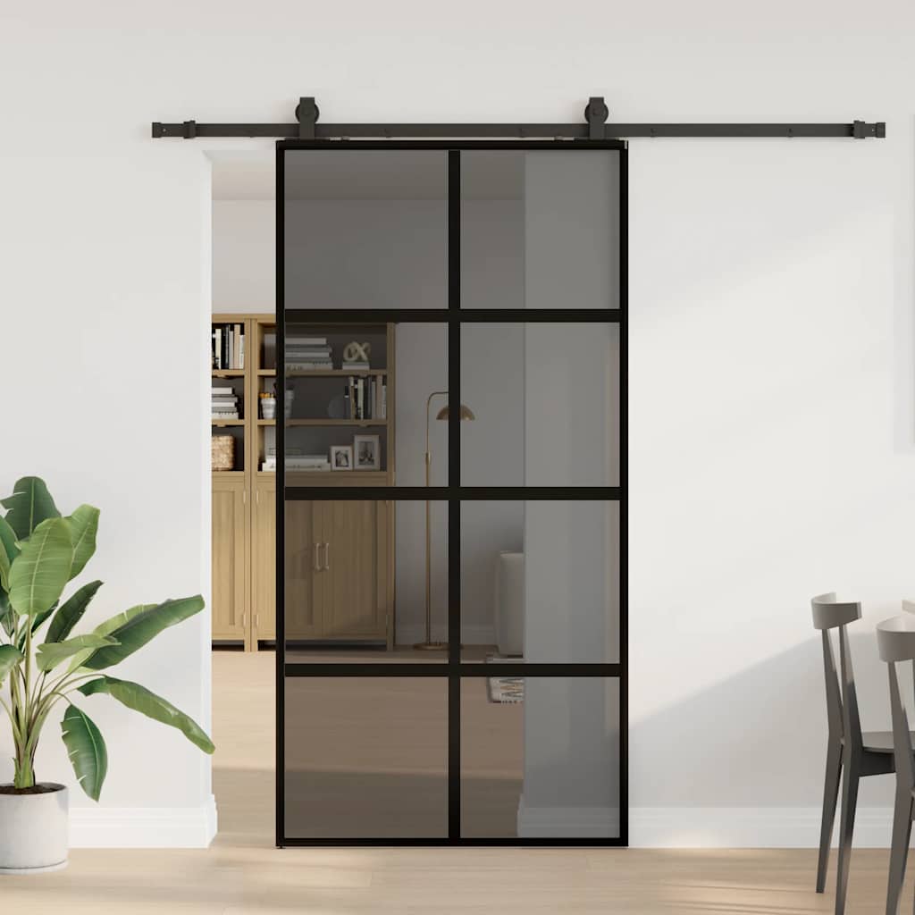 Sliding Door with Hardware Set Black 102.5x205 cm Tempered Glass