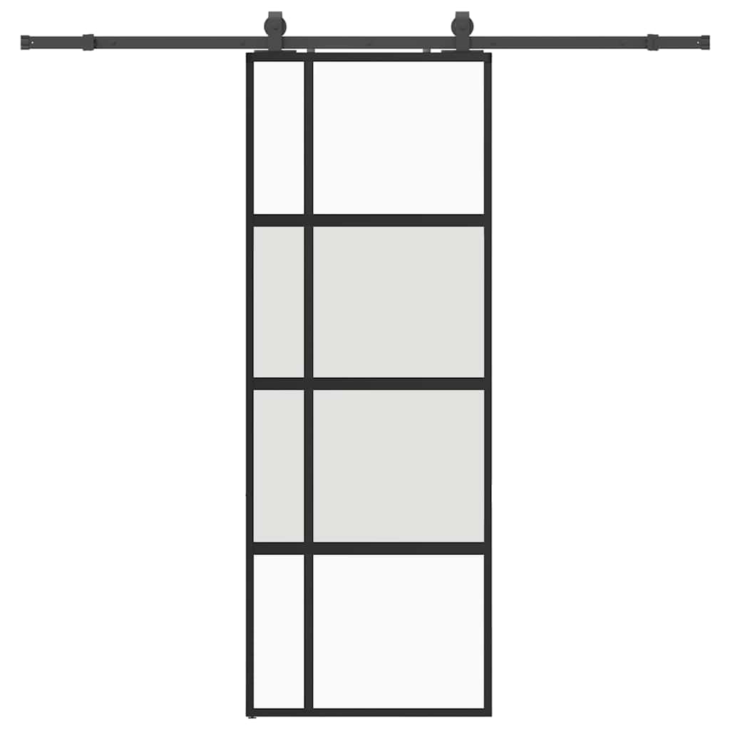 Sliding Door with Hardware Set Black 76x205 cm Tempered Glass