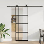 Sliding Door with Hardware Set Black 76x205 cm Tempered Glass