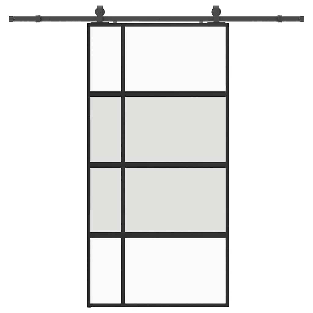Sliding Door with Hardware Set Black 102.5x205 cm Tempered Glass
