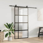 Sliding Door with Hardware Set Black 102.5x205 cm Tempered Glass