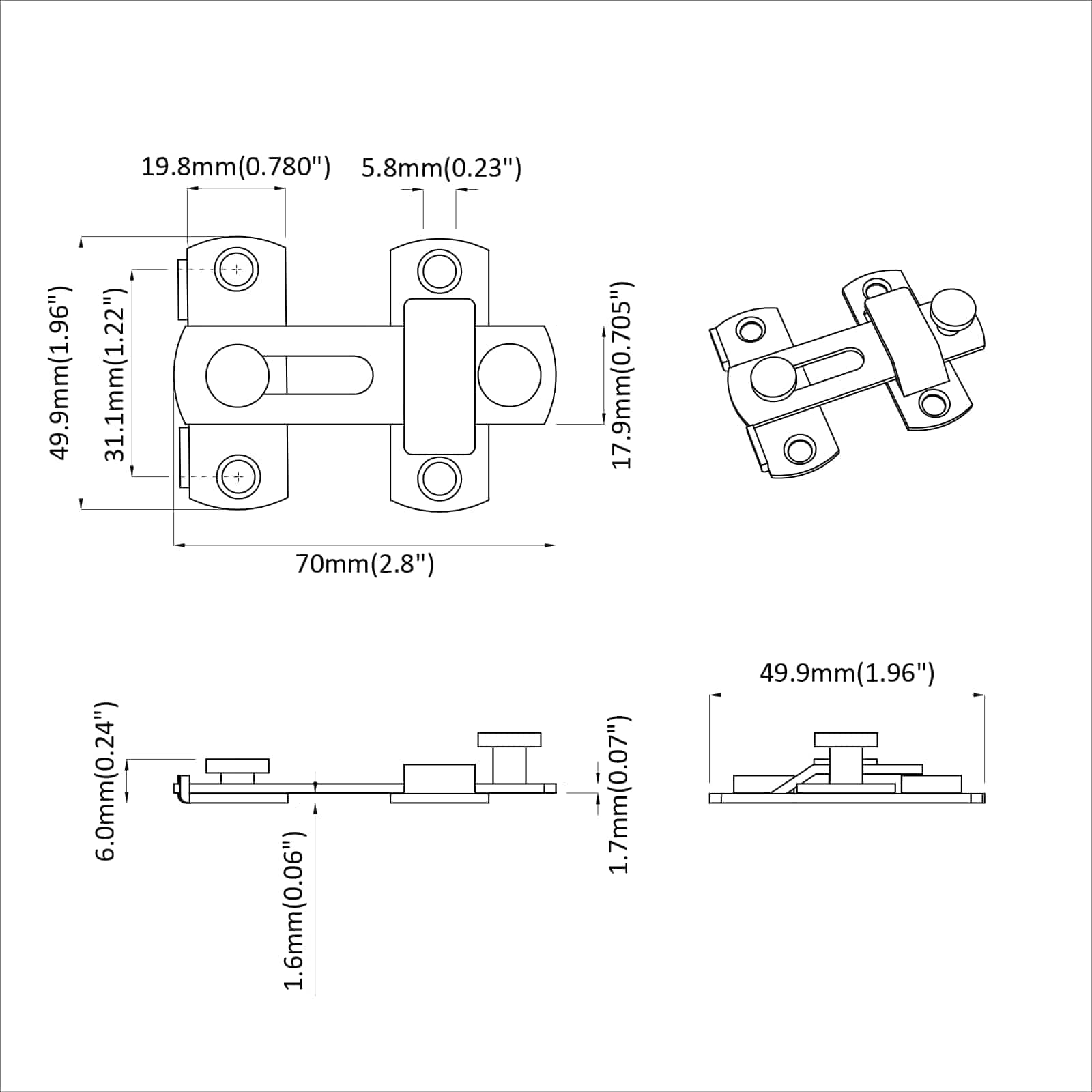 Door Latch 423 pcs Silver 70 x 8 mm Steel
