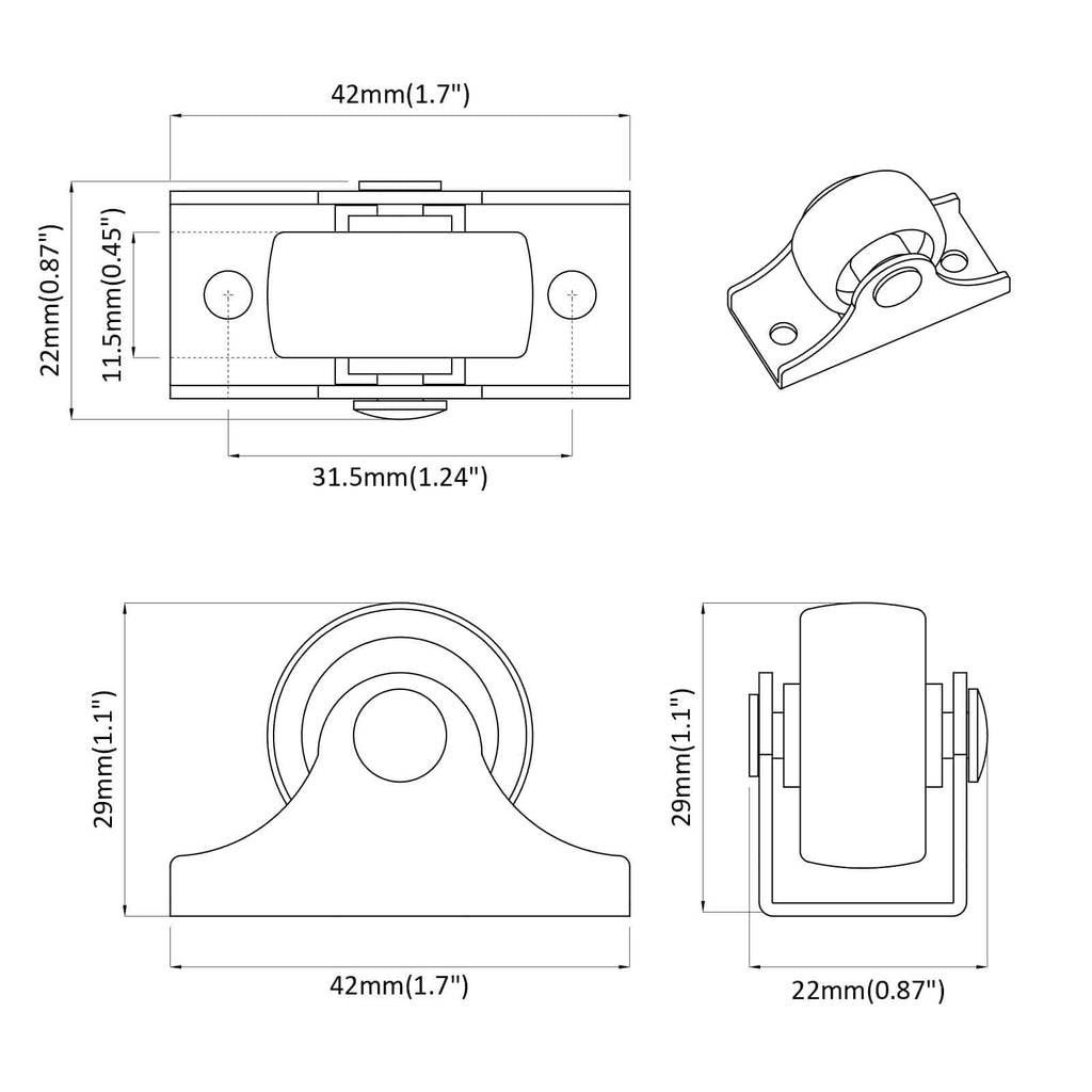 Caster 2 pcs White 42 x 11.5 x 29 mm Iron