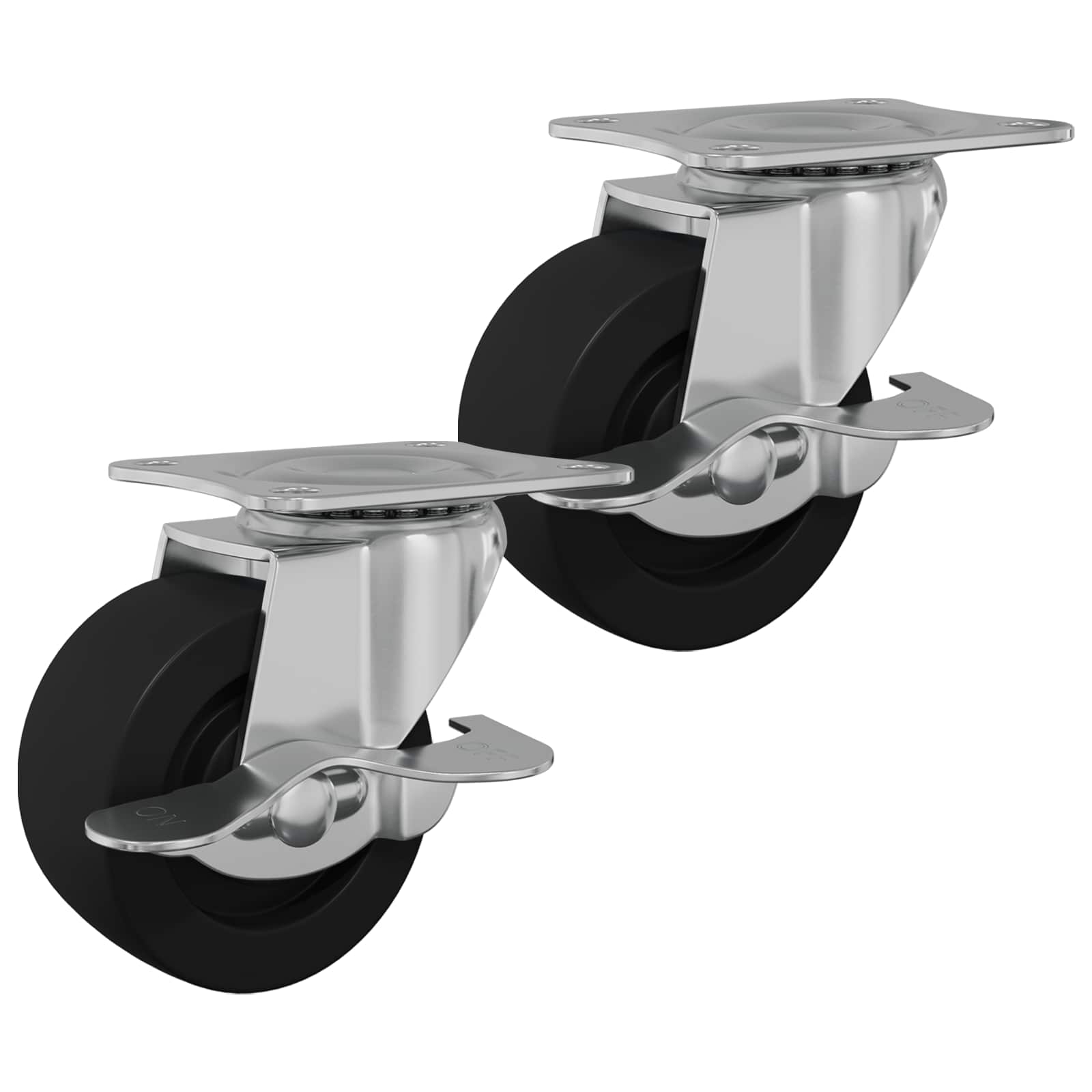 Caster 2 pcs Black and silver 63 x 48 x 46 mm Iron and nylon