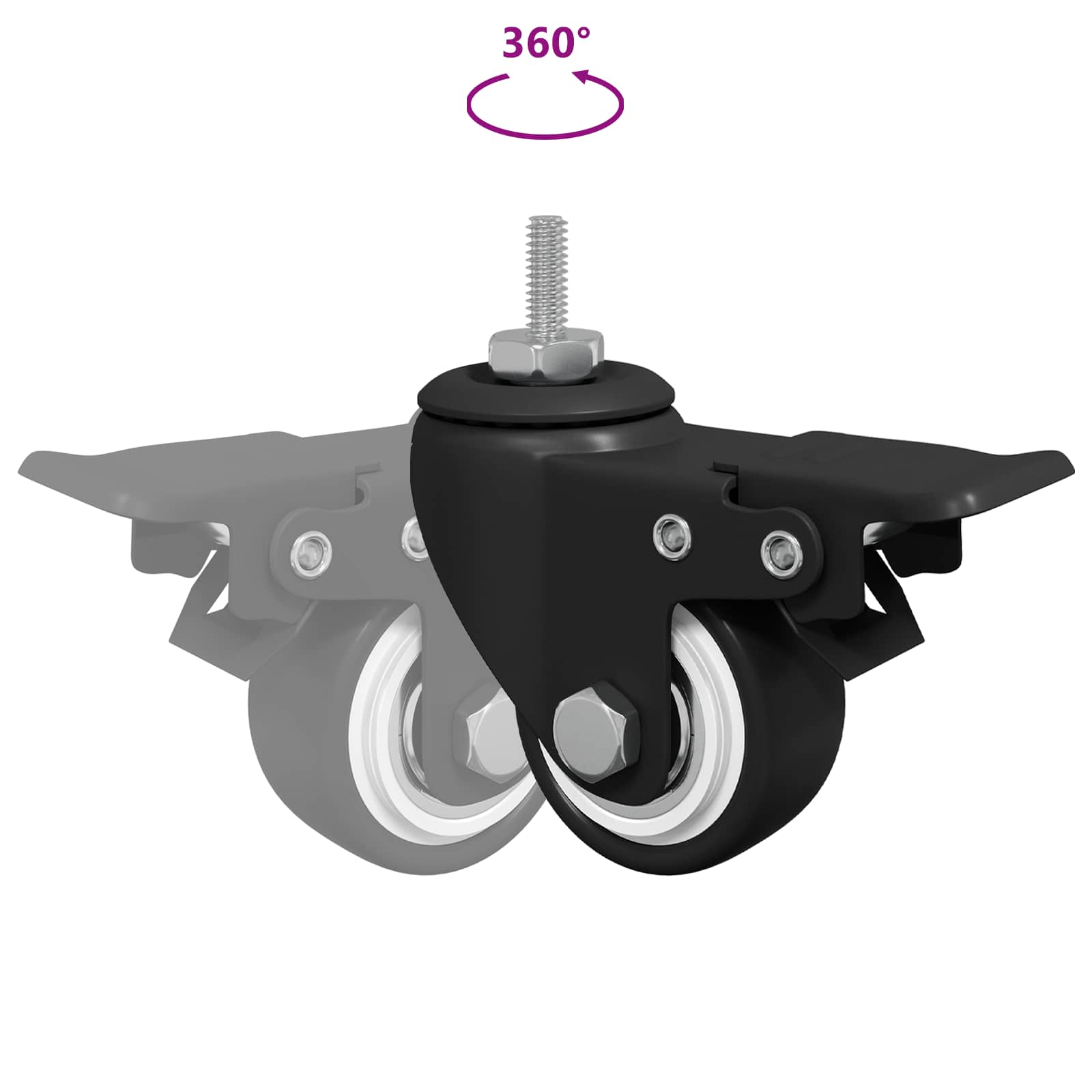 Casters 12 pcs Black M6 x 1.5 mm Iron and Nylon