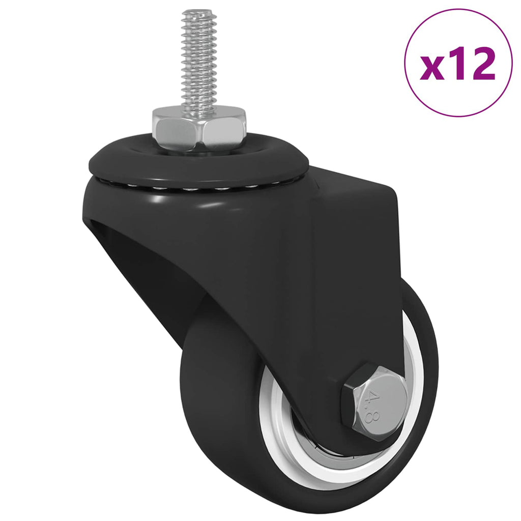 Swivel Castor 12 pcs Black M6 mm Iron and nylon