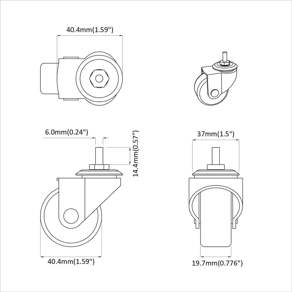 Swivel Castor 12 pcs Black M6 mm Iron and nylon