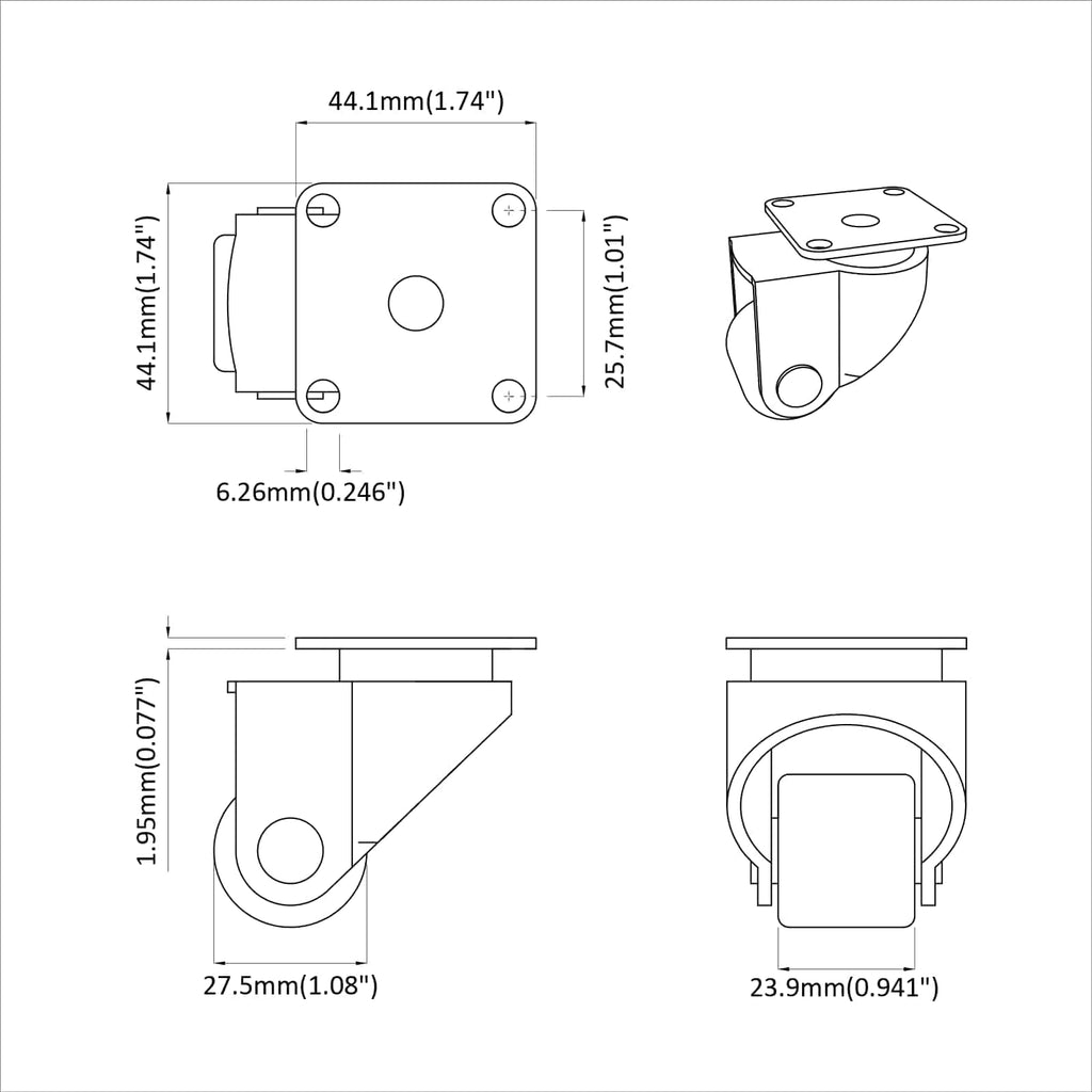 Caster 2 pcs Silver 50 mm Nylon