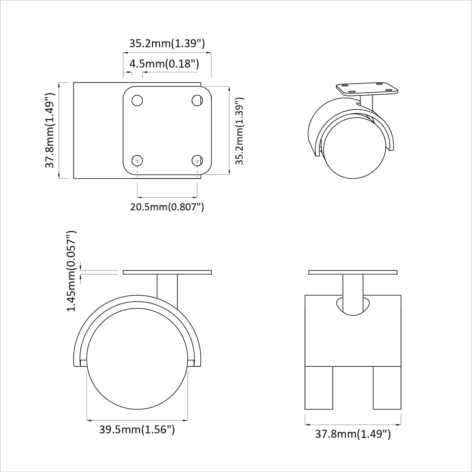 Swivel Castor 2 pcs Black 54 mm Iron and PP