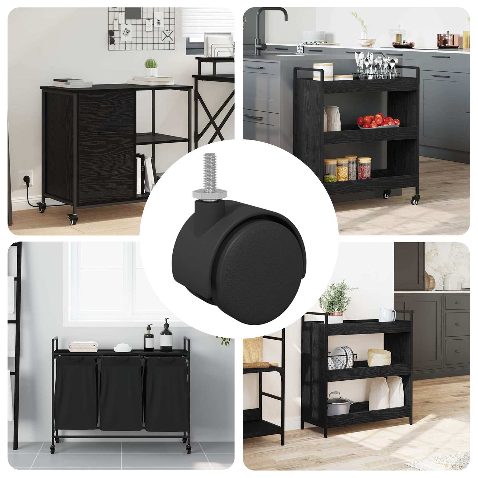 Caster 12 pcs Black and Silver 37.8 x 40 mm Iron and PP