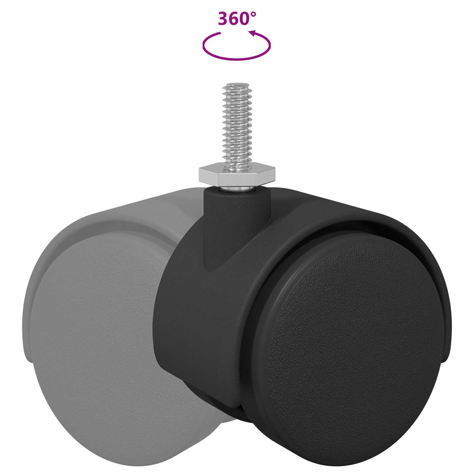 Caster 12 pcs Black and Silver 37.8 x 40 mm Iron and PP