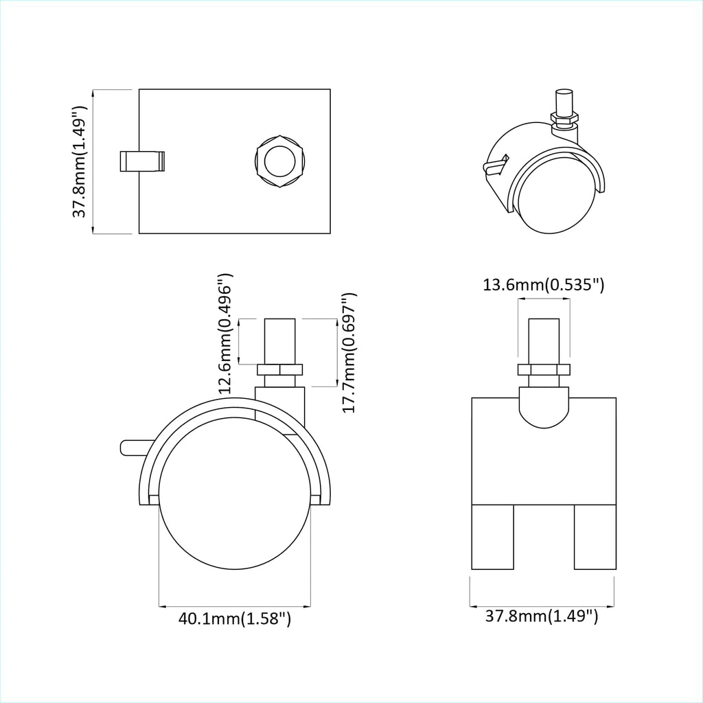 Caster 12 pcs Black and Silver 37.8 x 40 mm Iron and PP