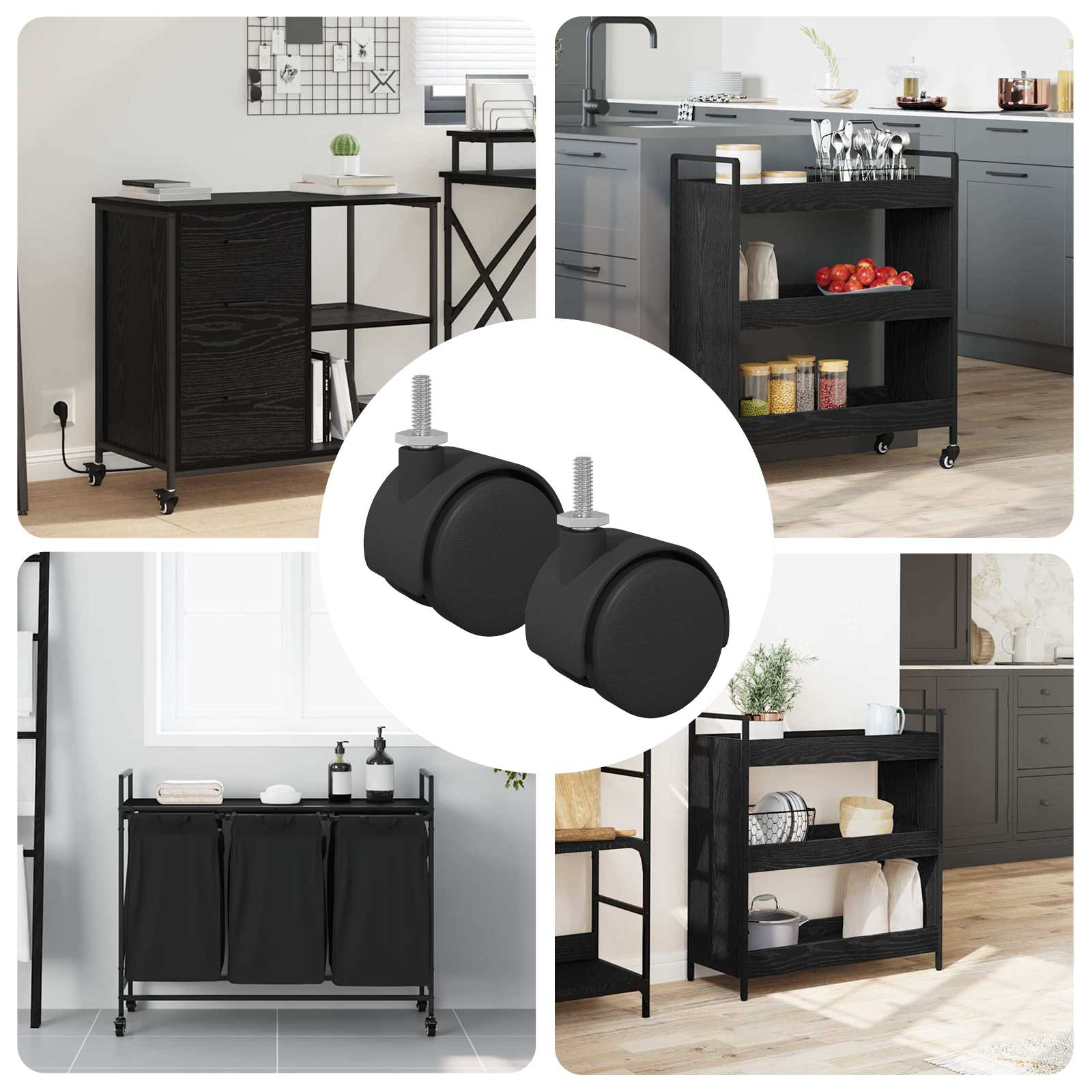 Casters 2 pcs Black 40.1 x 40.1 x 37.8 mm PP and Iron