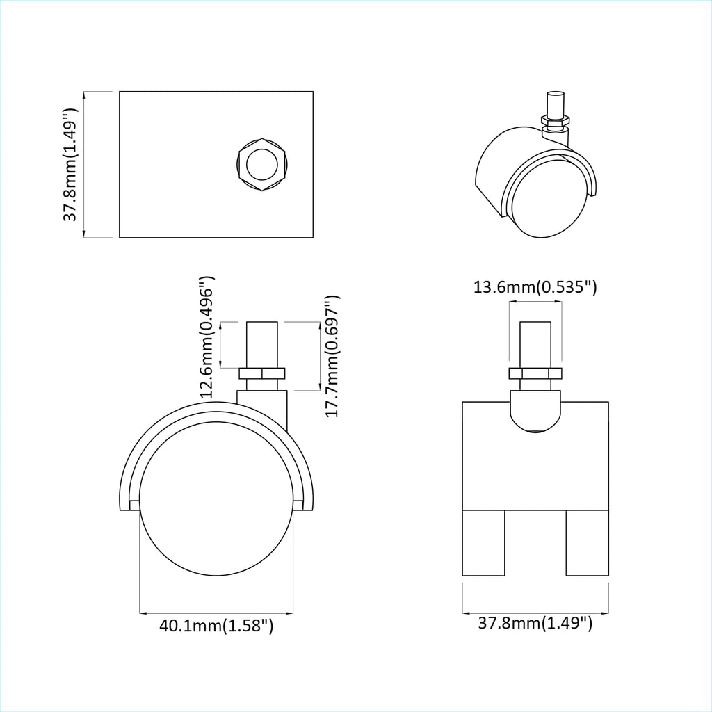 Casters 12 pcs Black 40.1 x 40.1 x 37.8 mm PP and Iron