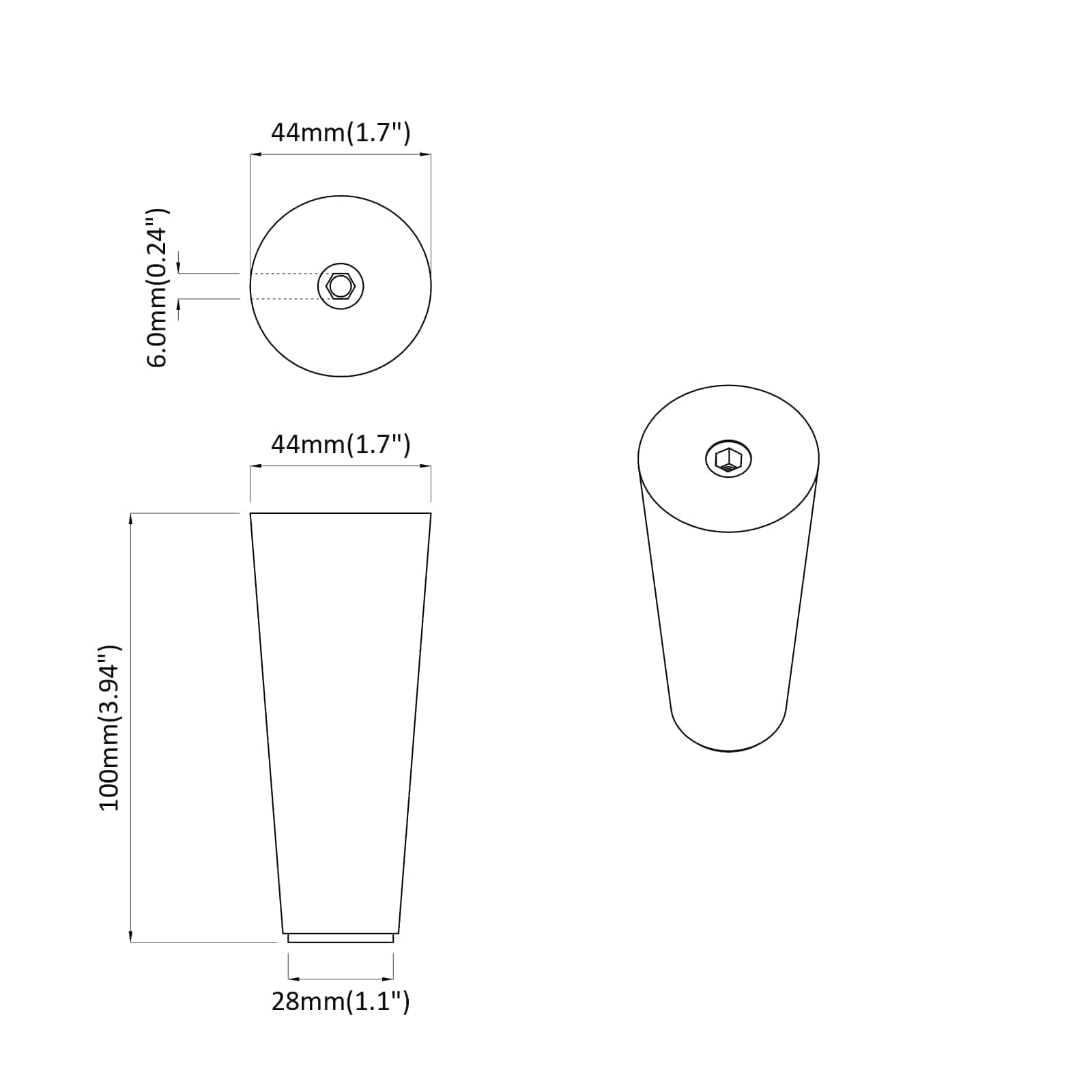 Furniture Feet 2 pcs Brown Ø 44 x 100 mm Solid Eucalyptus Wood