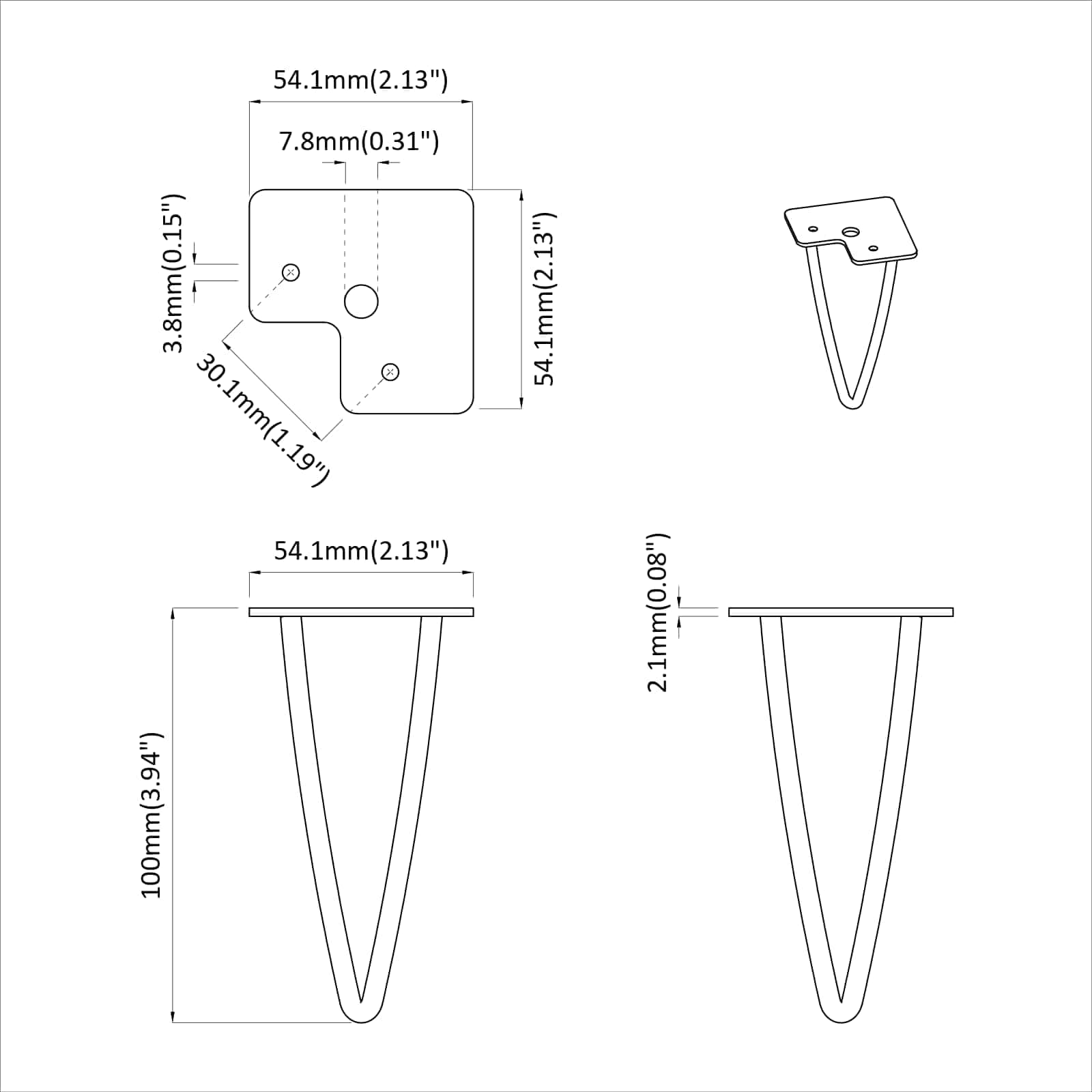 Furniture Foot 2 pcs Black 54.1 x 54.1 x 100 mm Iron
