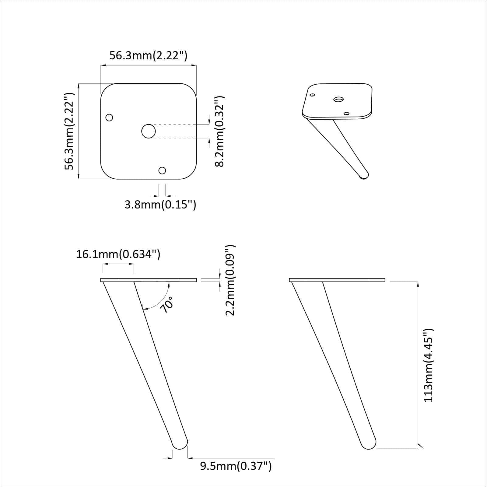 Standing Feet 2 pcs Black 56 x 56 x 100 mm Iron