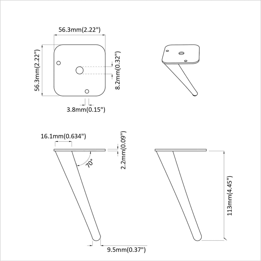 Standing Feet 12 pcs Black 56 x 56 x 100 mm Iron