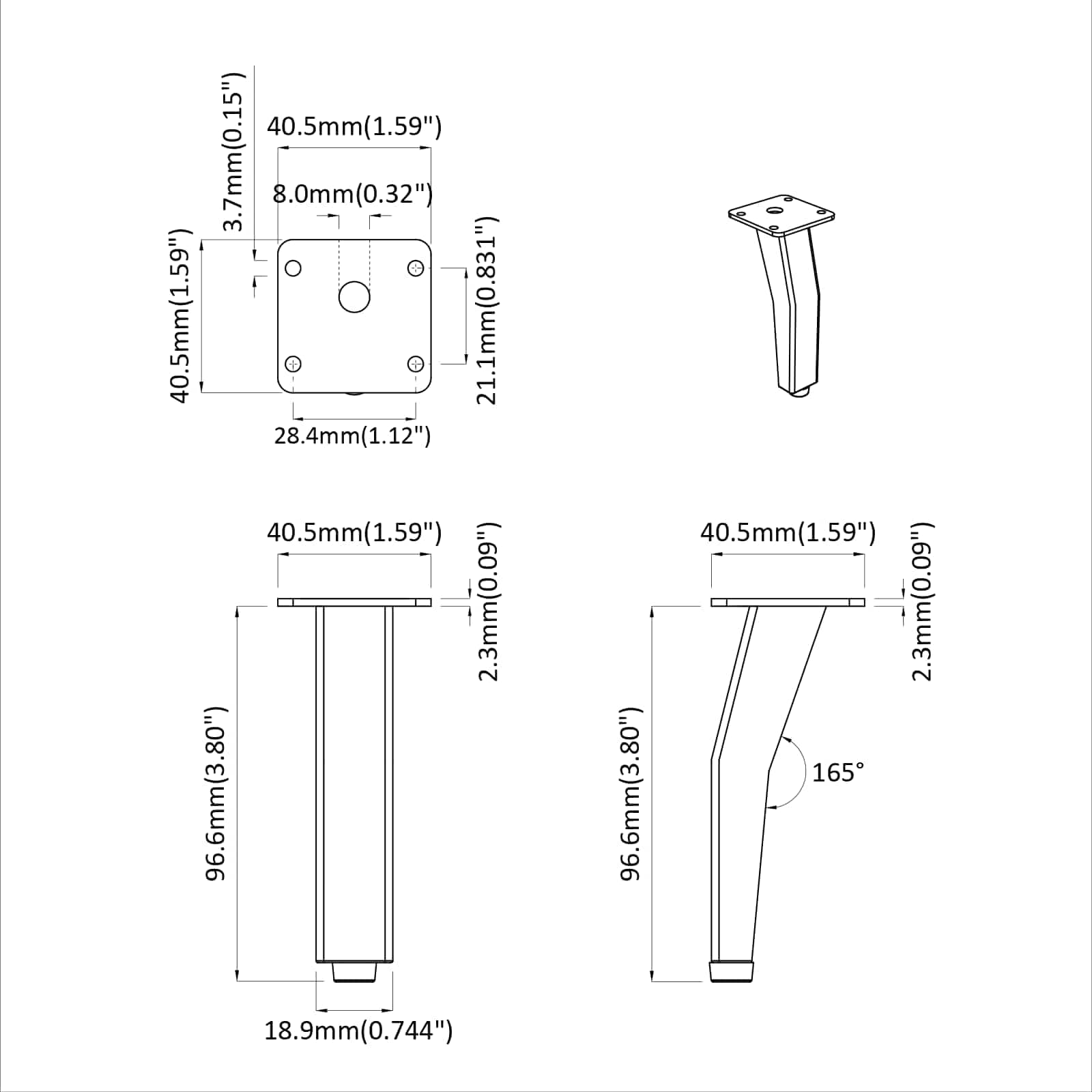 Standing Feet 12 pcs Black 40 x 40 x 100 mm Iron
