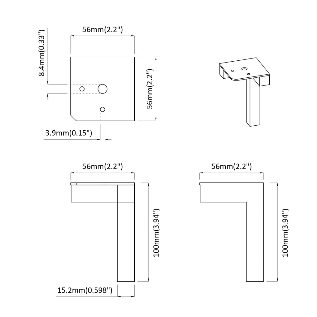 Standing Feet 12 pcs Black 57 x 57 x 100 mm Iron
