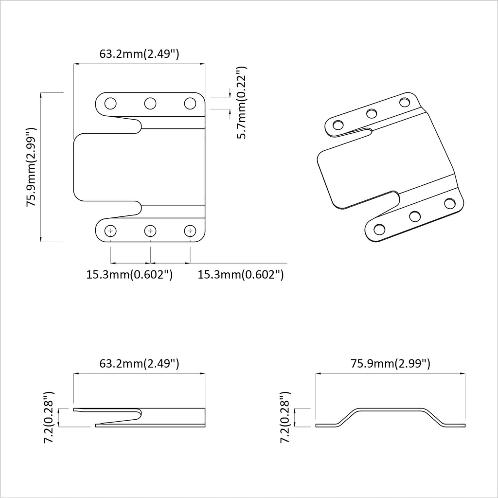 Flush Mount Bracket 2 pcs Silver 75 x 66 mm Steel
