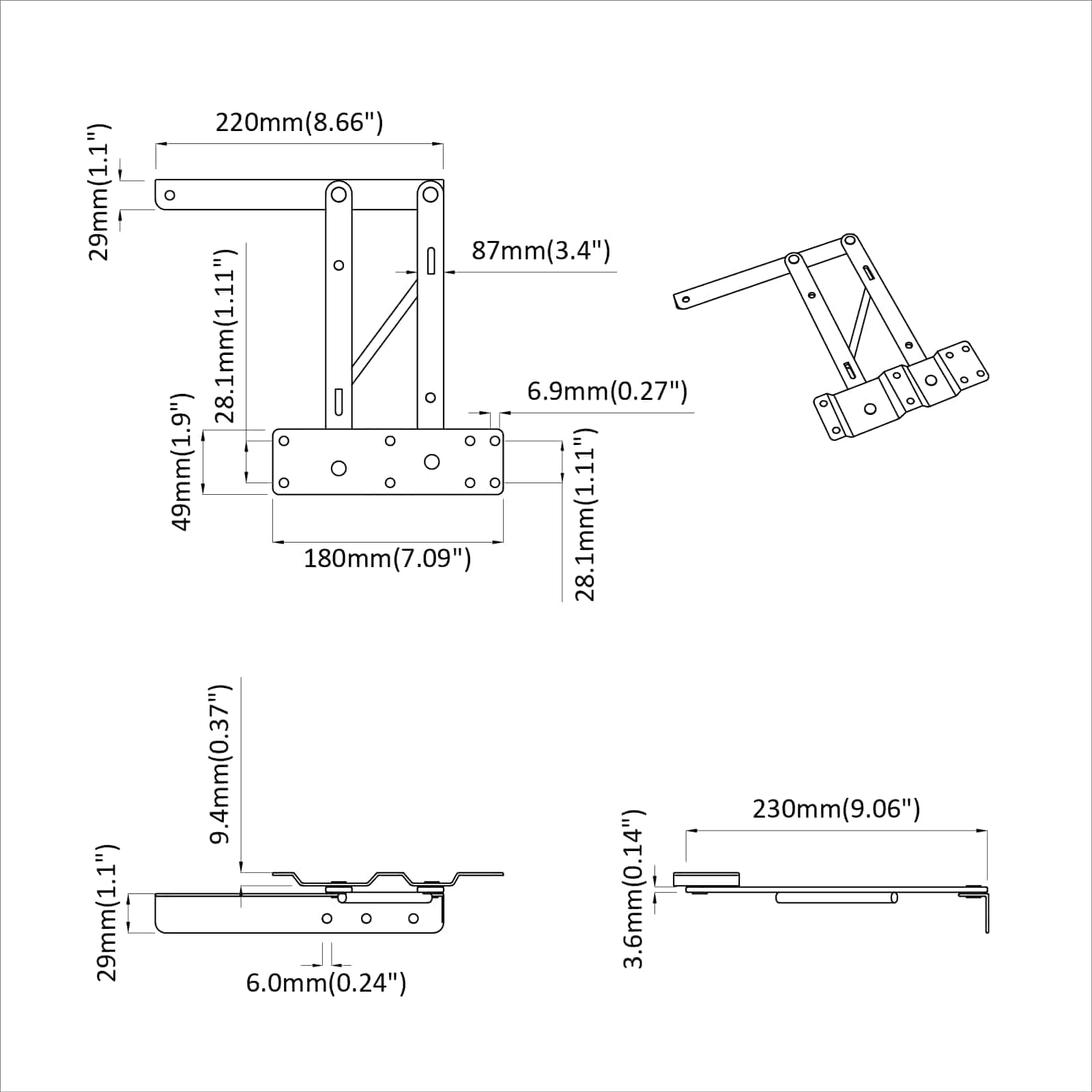 Bed Lift Mechanism 12 pcs Black 34 x 9.5 x 4 mm Iron