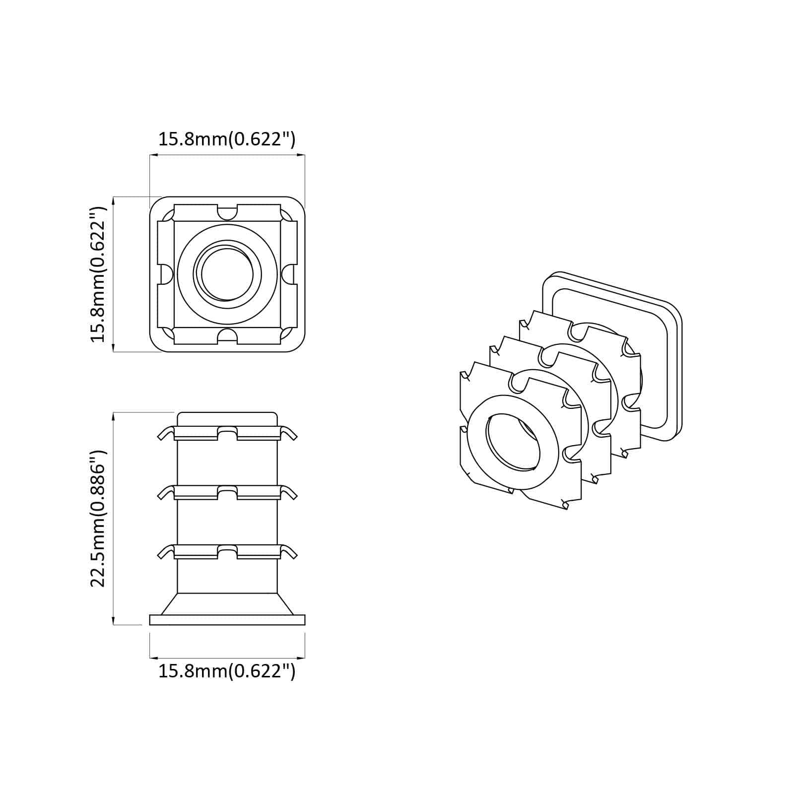 Threaded Tube Insert 12 pcs Black and Silver Galvanised Steel