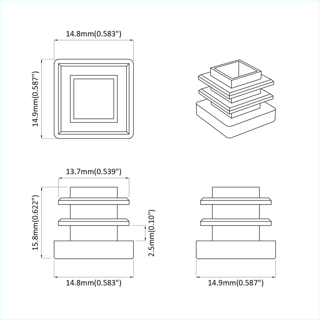 End Caps 10909 pcs Black 15 x 15 x 15 mm PP