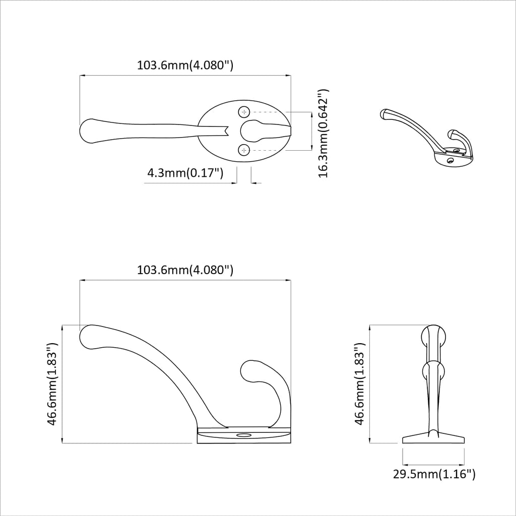 Clothes Hook 346 pcs Black 102 x 29 x 47mm Zinc Alloy