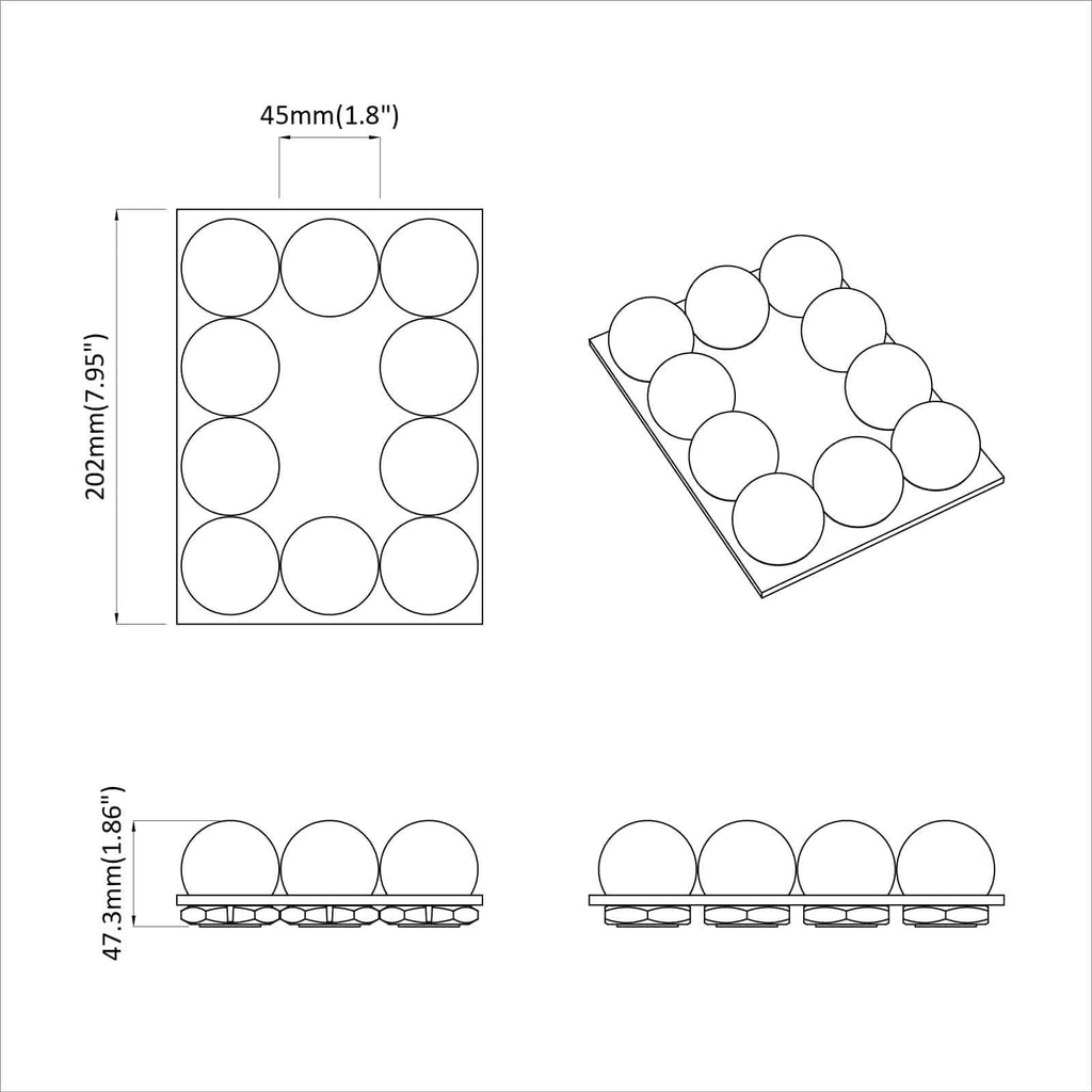 Mirror Lights 12 pcs White 4.5 x 4.5 x 4.8 cm Plastic