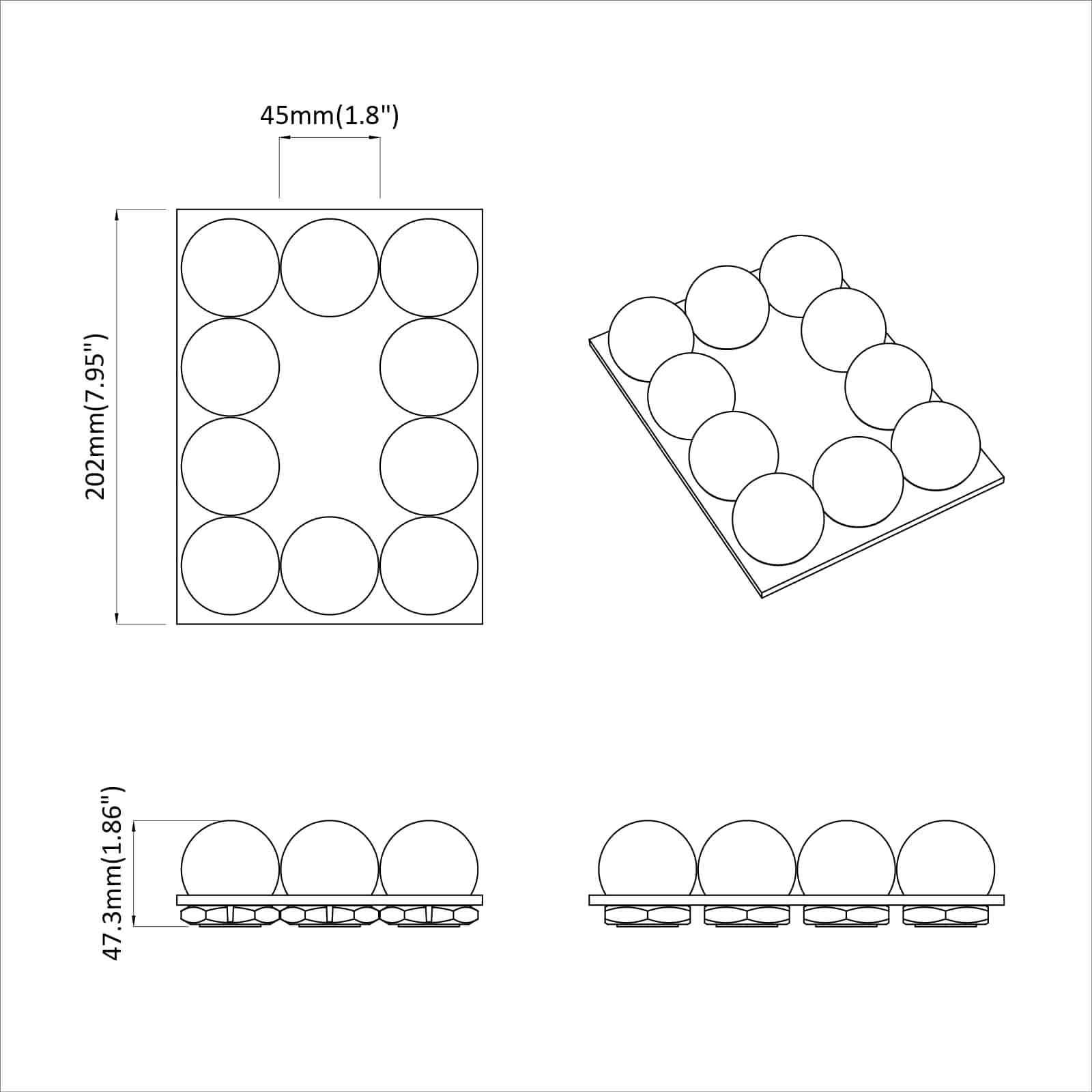 Mirror Lights 12 pcs White 4.5 x 4.5 x 4.8 cm Plastic
