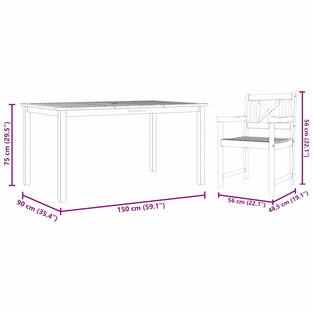 Garden Dining Set 5 pcs Brown Solid Acacia Wood