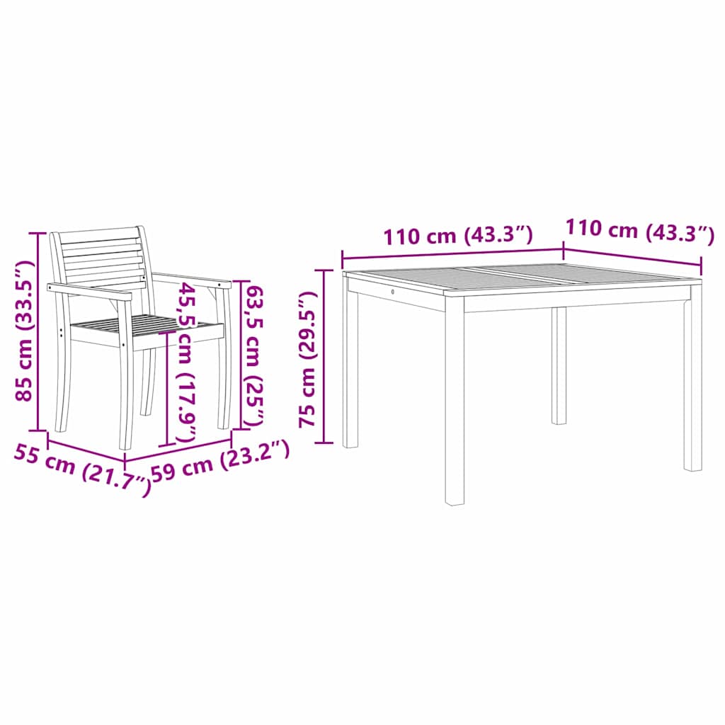 Garden Dining Set 3 pcs Brown Solid Acacia Wood