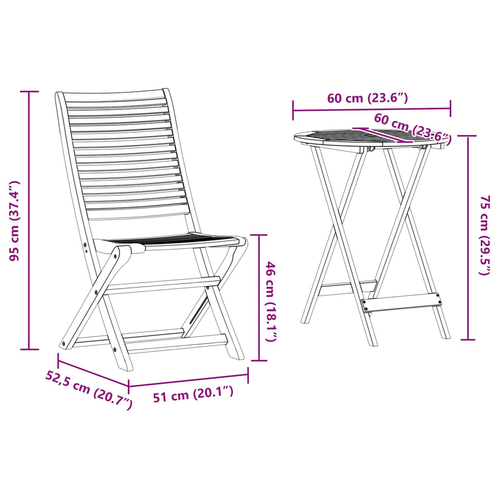 Folding Bistro Set Folding 3 pcs Brown Solid Acacia Wood