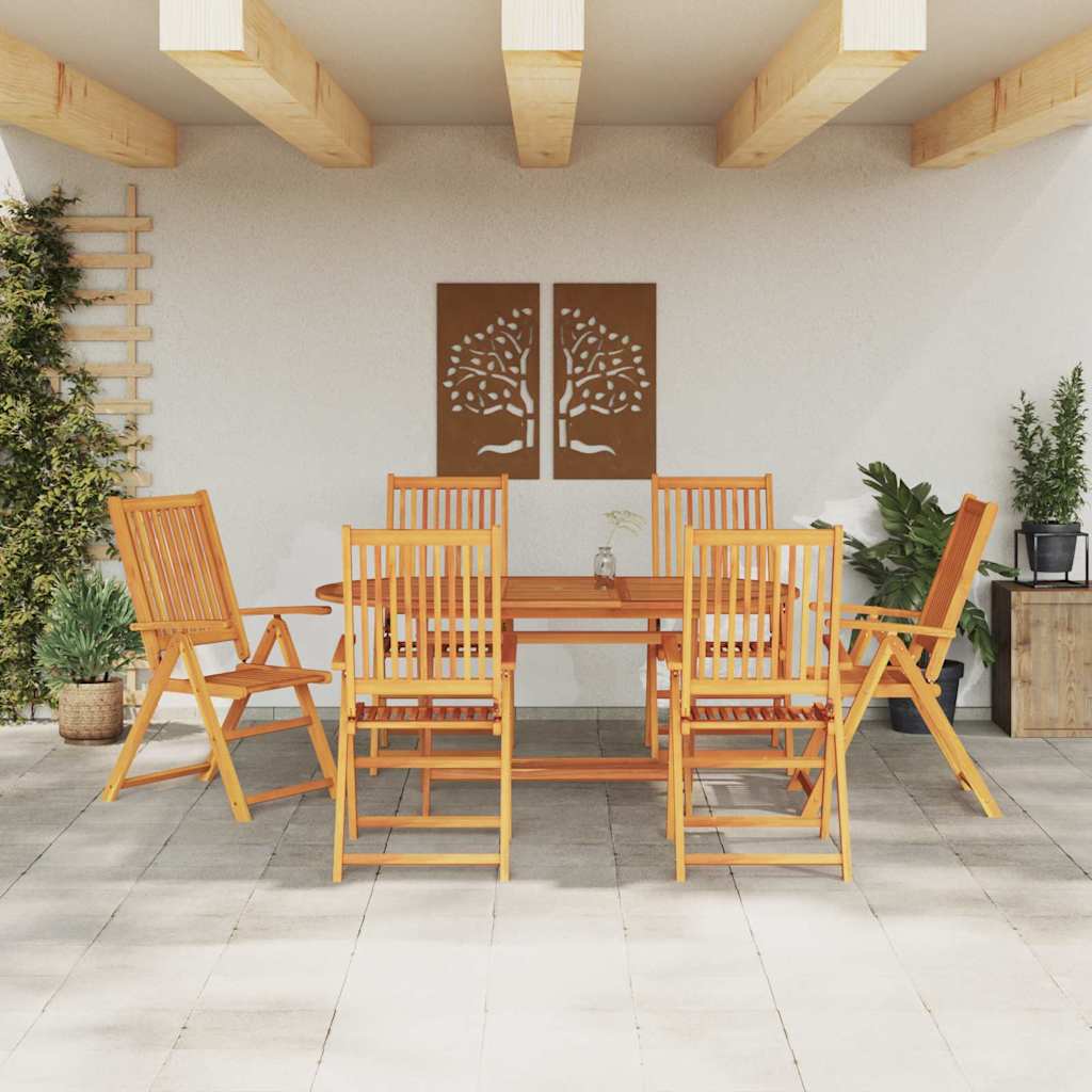 Garden Dining Set Folding 7 pcs Brown Solid Acacia Wood