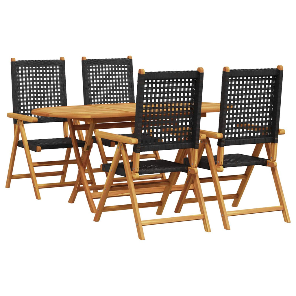 Garden Dining Set Folding 5 pcs Black Solid Acacia Wood