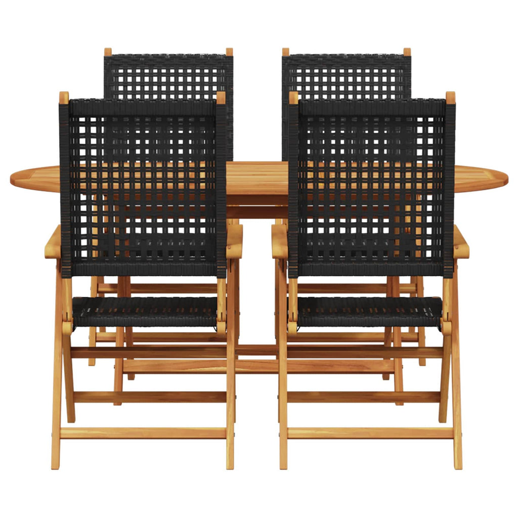Garden Dining Set Folding 5 pcs Black Solid Acacia Wood