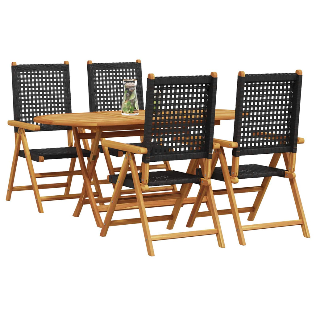 Garden Dining Set Folding 5 pcs Black Solid Acacia Wood