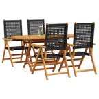 Garden Dining Set Folding 5 pcs Black Solid Acacia Wood
