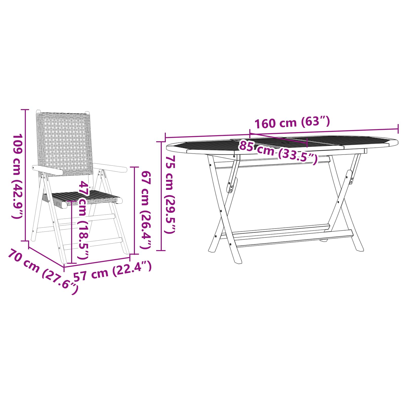 Garden Dining Set Folding 5 pcs Black Solid Acacia Wood
