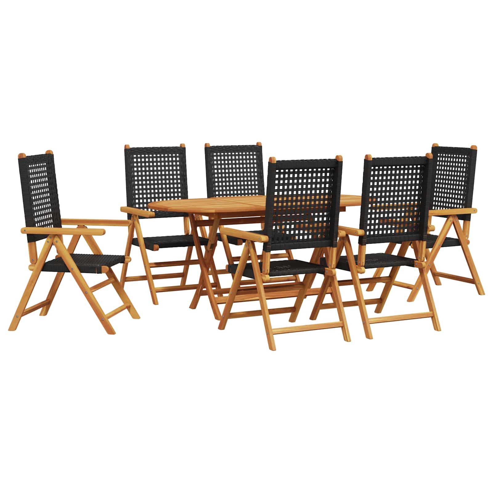 Garden Dining Set Folding 7 pcs Black Solid Acacia Wood