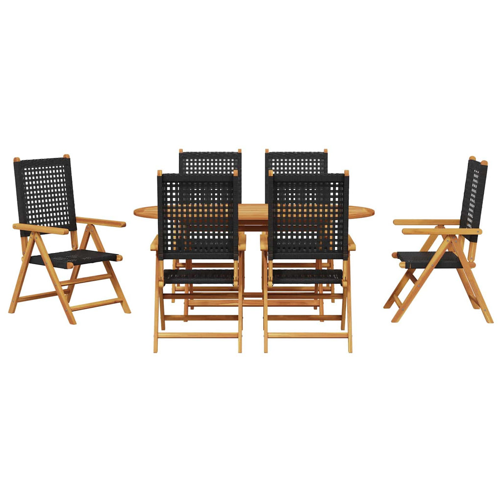 Garden Dining Set Folding 7 pcs Black Solid Acacia Wood