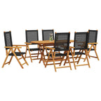 Garden Dining Set Folding 7 pcs Black Solid Acacia Wood