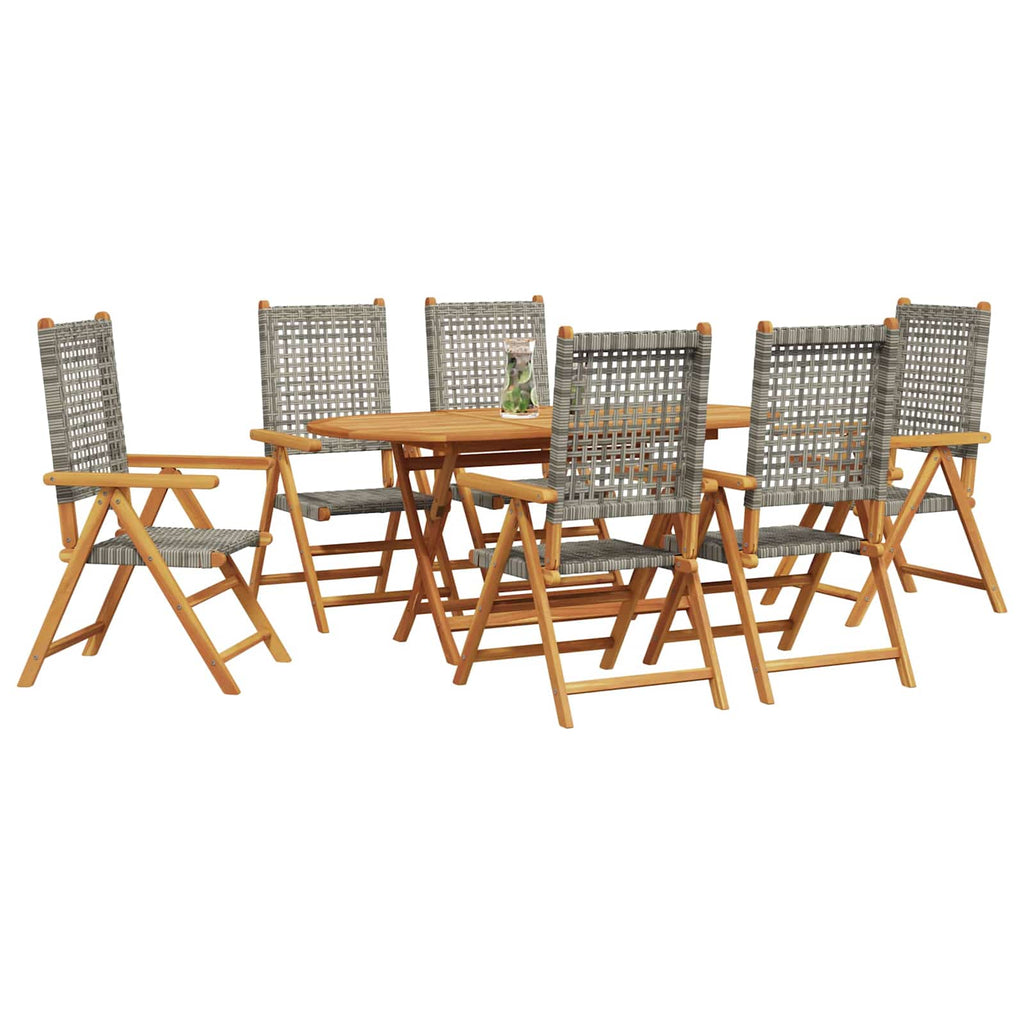 Garden Dining Set Folding 7 pcs Grey Solid Acacia Wood