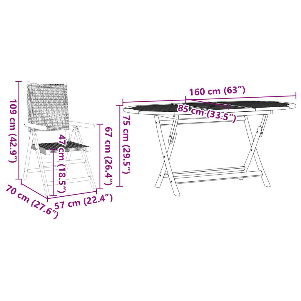 Garden Dining Set Folding 7 pcs Grey Solid Acacia Wood