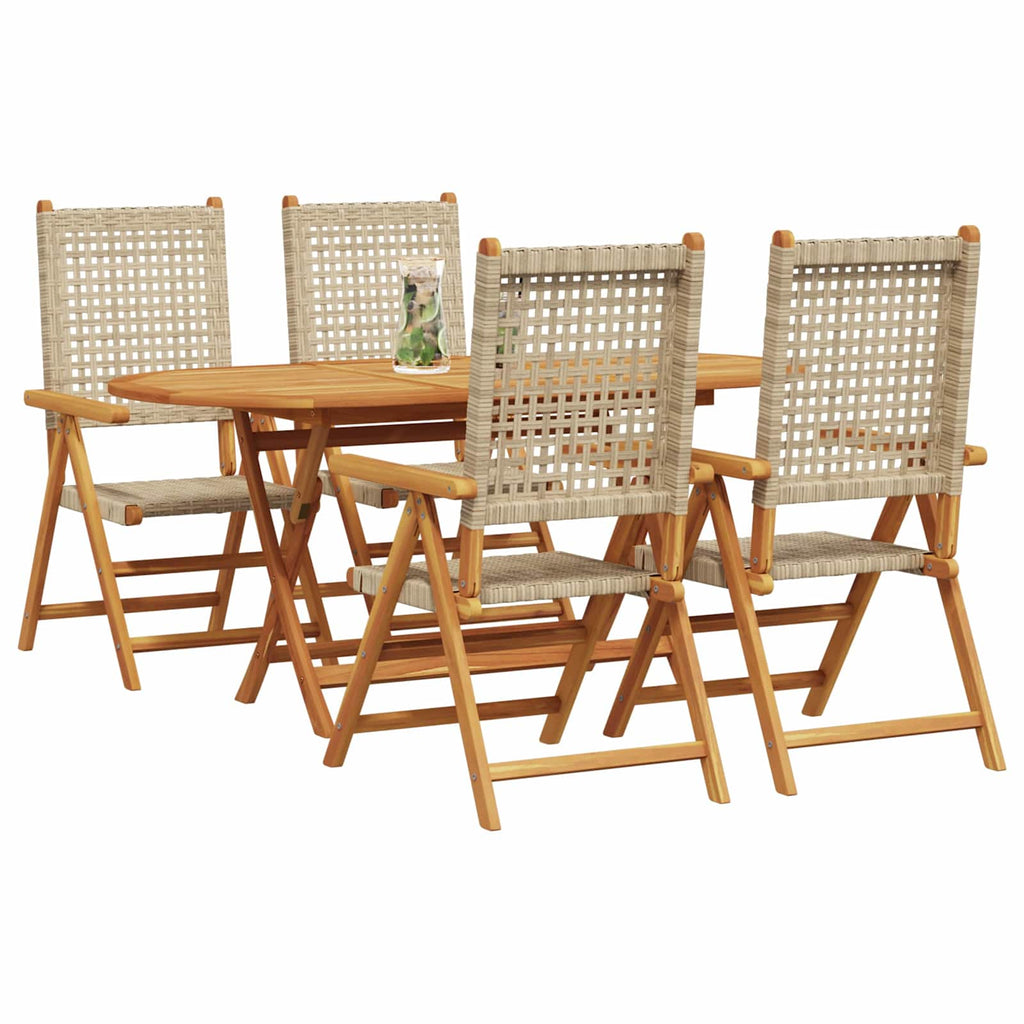 Garden Dining Set Folding 5 pcs Beige Solid Acacia Wood
