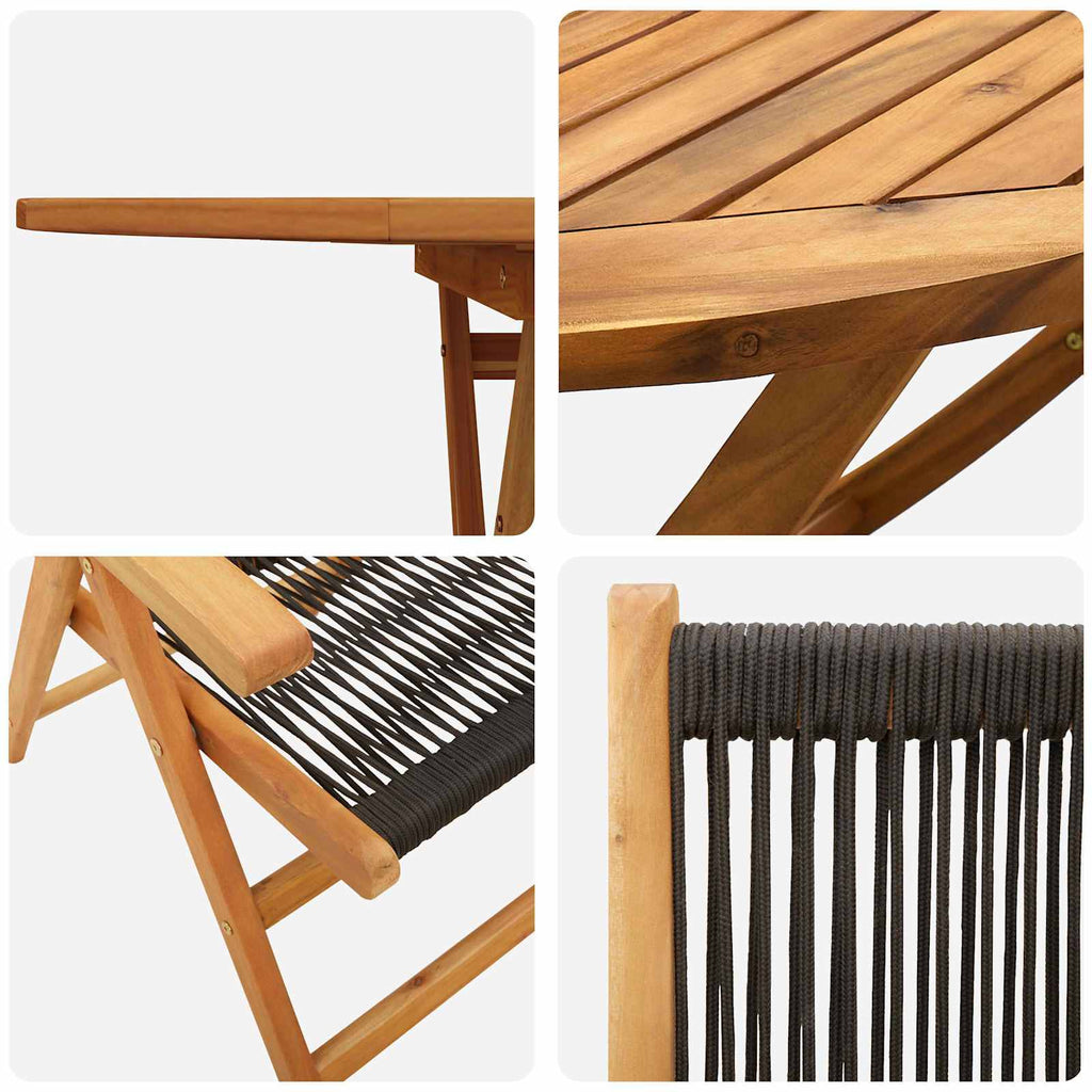 Garden Dining Set Folding 5 pcs Black Solid Acacia Wood